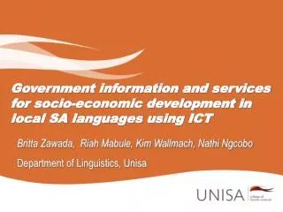 Government information and services for socio-economic development in local SA languages using ICT
