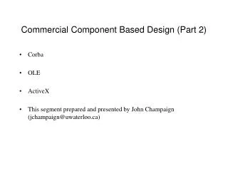Commercial Component Based Design (Part 2)