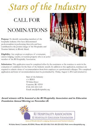 Stars of the Industry CALL FOR NOMINATIONS Purpose: To identify outstanding members of the