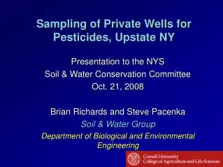 Sampling of Private Wells for Pesticides, Upstate NY