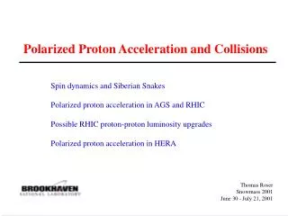 Polarized Proton Acceleration and Collisions