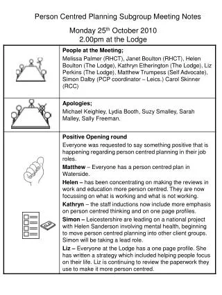 Person Centred Planning Subgroup Meeting Notes