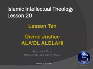 Islamic Intellectual Theology Lesson 20