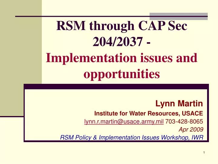 rsm through cap sec 204 2037 implementation issues and opportunities