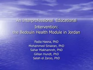 An Interprofessional Educational Intervention: the Bedouin Health Module in Jordan