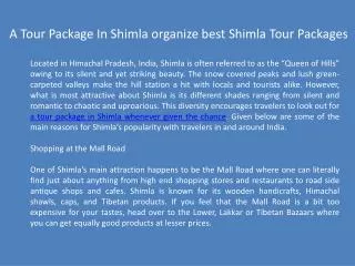 A Tour Package In Shimla organize best Shimla Tour Packages