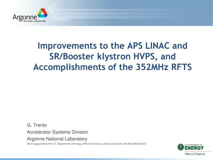 improvements to the aps linac and sr booster klystron hvps and accomplishments of the 352mhz rfts