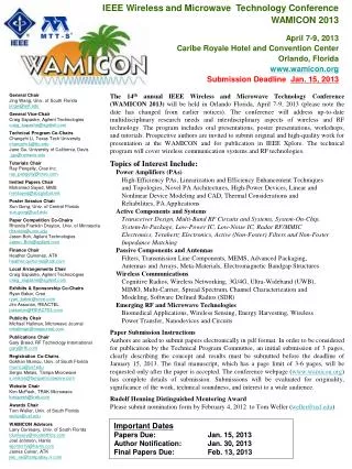 IEEE Wireless and Microwave Technology Conference WAMICON 2013 April 7-9, 2013