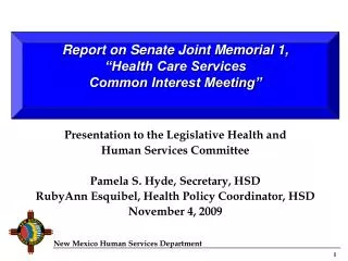 Presentation to the Legislative Health and Human Services Committee Pamela S. Hyde, Secretary, HSD
