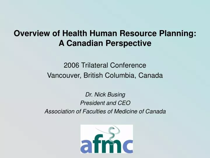 overview of health human resource planning a canadian perspective