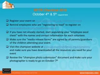 RFTR Checklist 2010 October 4 th &amp; 5 th (suggested date)