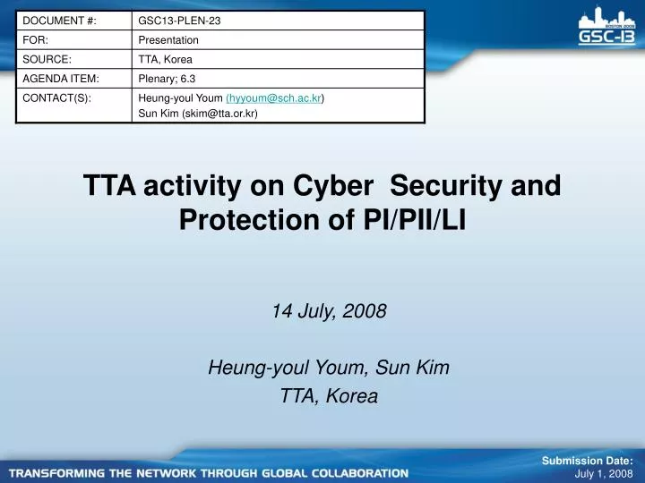 tta activity on c yber security and protection of pi pii li