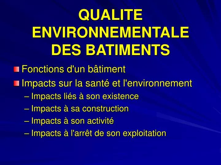 qualite environnementale des batiments