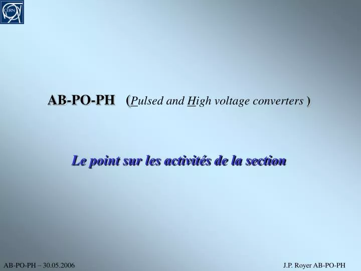ab po ph p ulsed and h igh voltage converters le point sur les activit s de la section