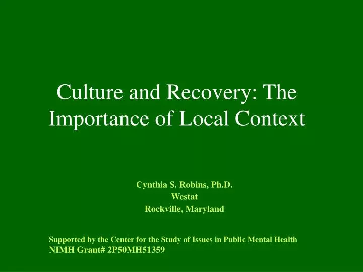 culture and recovery the importance of local context
