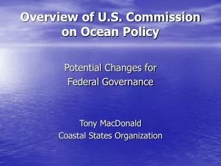 Overview of U.S. Commission on Ocean Policy