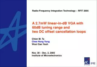 A 2.7mW linear-in-dB VGA with 60dB tuning range and two DC offset cancellation loops