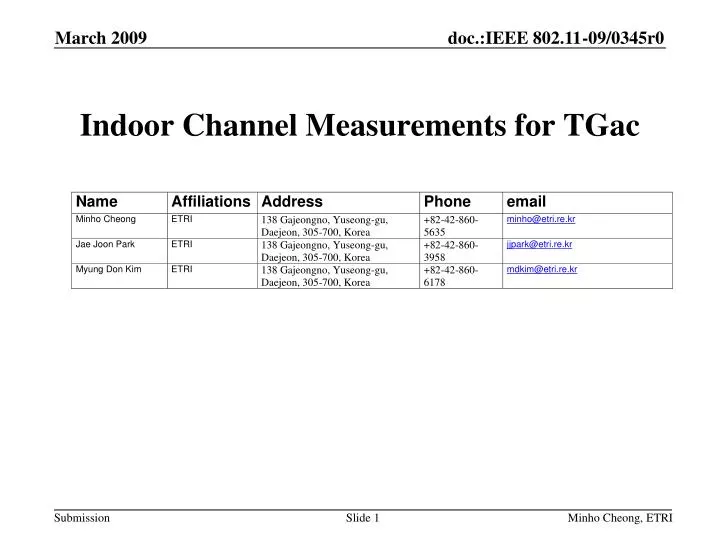 indoor channel measurements for tgac