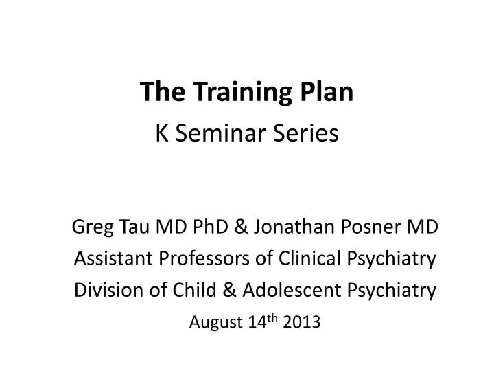 the training plan k seminar series