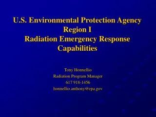 U.S. Environmental Protection Agency Region I Radiation Emergency Response Capabilities