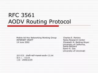 RFC 3561 AODV Routing Protocol
