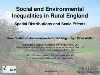 Social and Environmental Inequalities in Rural England Spatial Distributions and Scale Effects