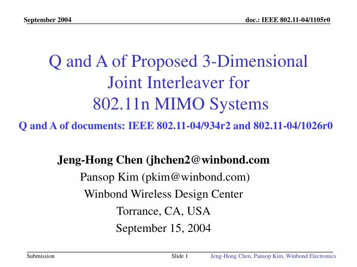 q and a of proposed 3 dimensional joint interleaver for 802 11n mimo systems
