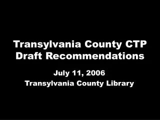 Transylvania County CTP Draft Recommendations