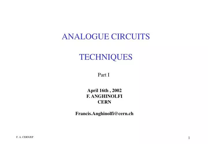 analogue circuits techniques