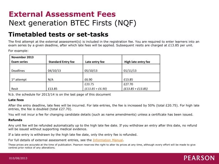 external assessment fees next generation btec firsts nqf