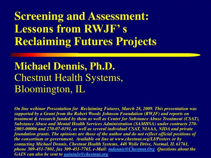 screening and assessment lessons from rwjf s reclaiming futures projects