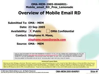 OMA-MEM-2005-0046R01-Mobile_email_RD_Pres_Lemonade Overview of Mobile Email RD