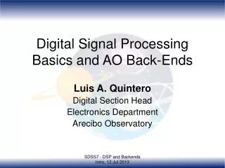 Digital Signal Processing Basics and AO Back-Ends