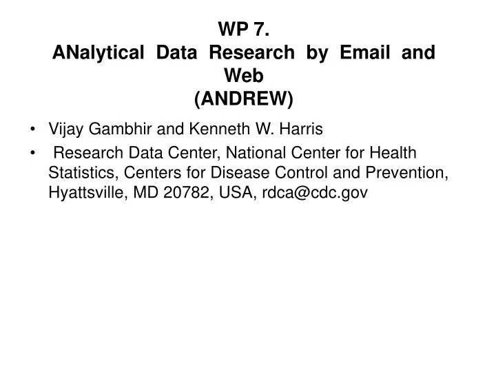wp 7 analytical data research by email and web andrew