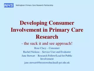 Developing Consumer Involvement in Primary Care Research