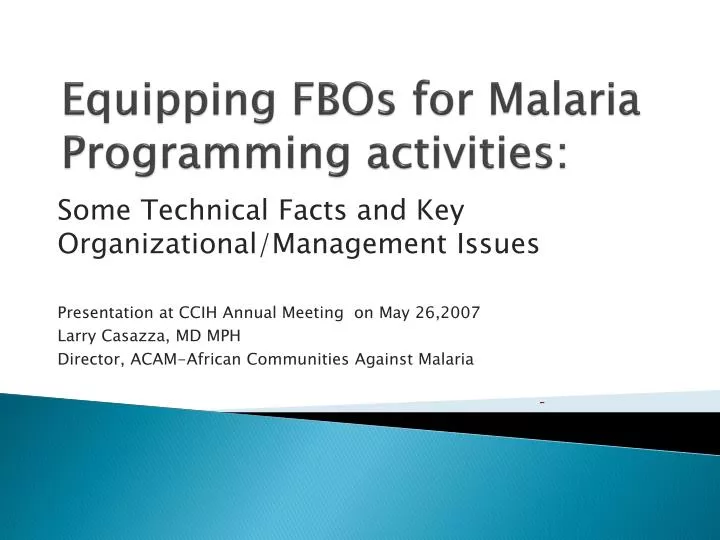 equipping fbos for malaria programming activities