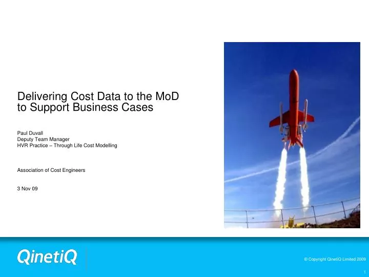 delivering cost data to the mod to support business cases