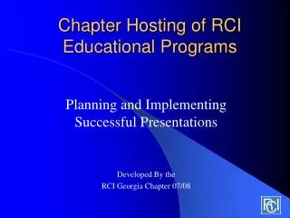 Chapter Hosting of RCI Educational Programs