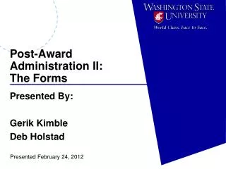 Post-Award Administration II: The Forms