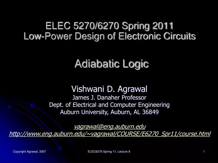 elec 5270 6270 spring 2011 low power design of electronic circuits adiabatic logic