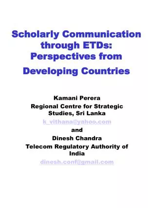 Scholarly Communication through ETDs: Perspectives from Developing Countries