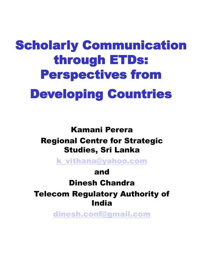 scholarly communication through etds perspectives from developing countries