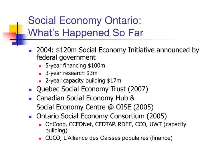 social economy ontario what s happened so far