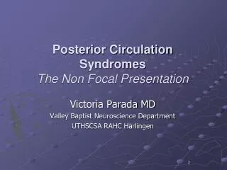 Posterior Circulation Syndromes The Non Focal Presentation