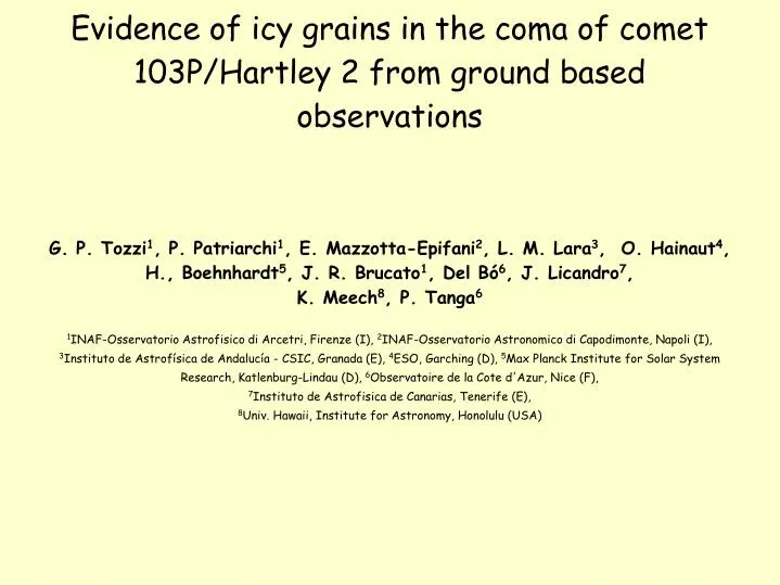 evidence of icy grains in the coma of comet 103p hartley 2 from ground based observations