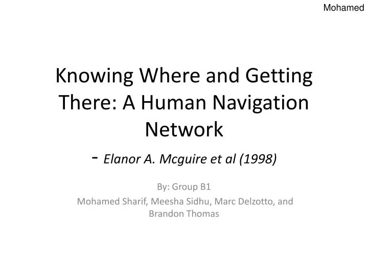 knowing where and getting there a human navigation network elanor a mcguire et al 1998