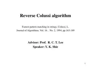 Reverse Colussi algorithm