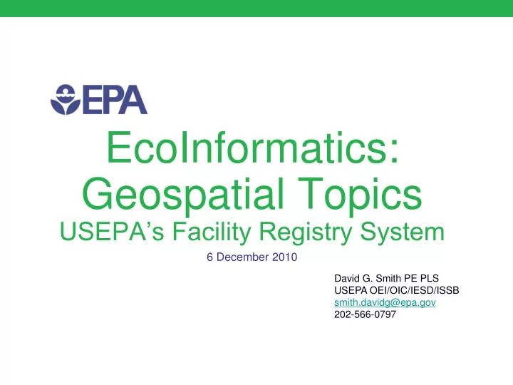 ecoinformatics geospatial topics usepa s facility registry system