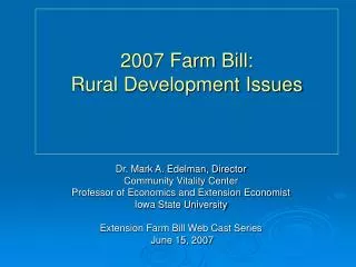 2007 Farm Bill: Rural Development Issues