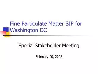Fine Particulate Matter SIP for Washington DC